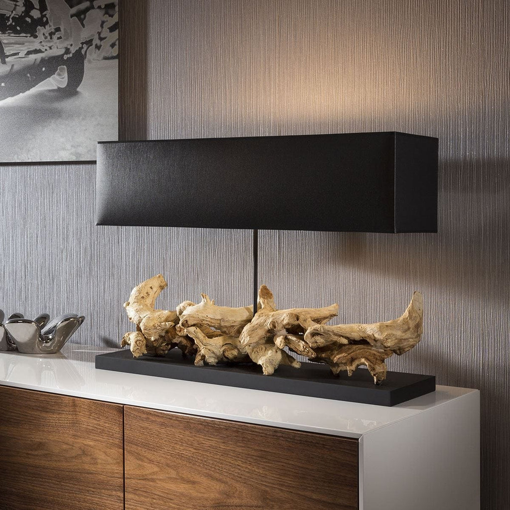Beautiful Unique Modern Driftwood table lamp /light Black shade Bissau