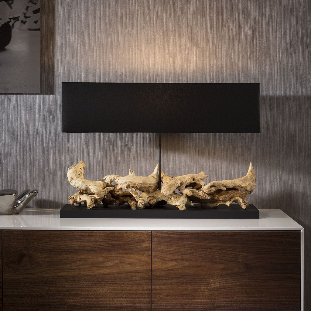Beautiful Unique Modern Driftwood table lamp /light Black shade Bissau