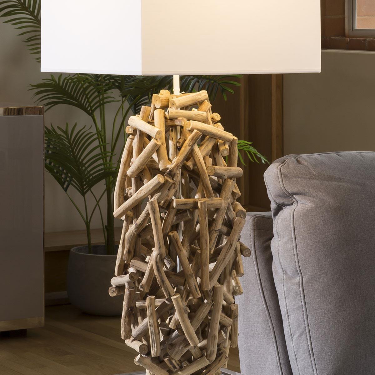 Beautiful Unique Modern Driftwood table lamp / light white shade Korba