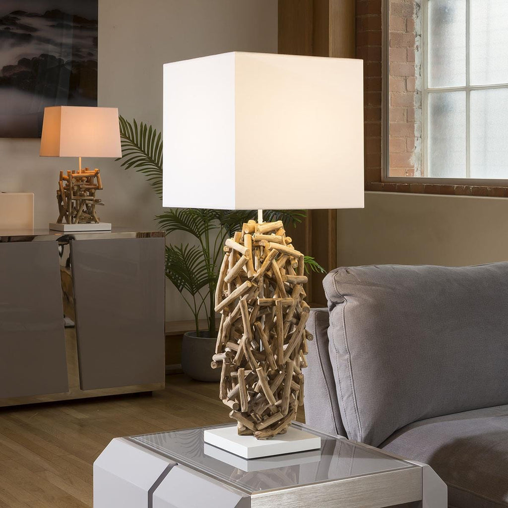 Beautiful Unique Modern Driftwood table lamp / light white shade Korba