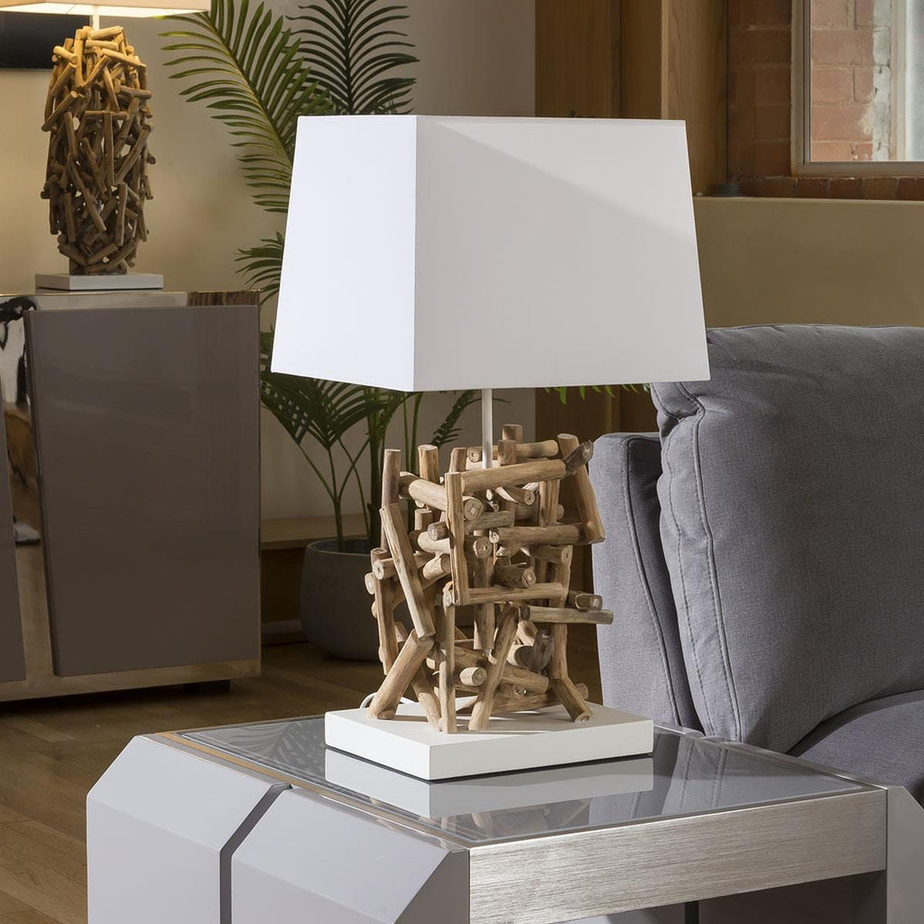 Beautiful Unique Modern Driftwood table lamp / light white shade Lhassa