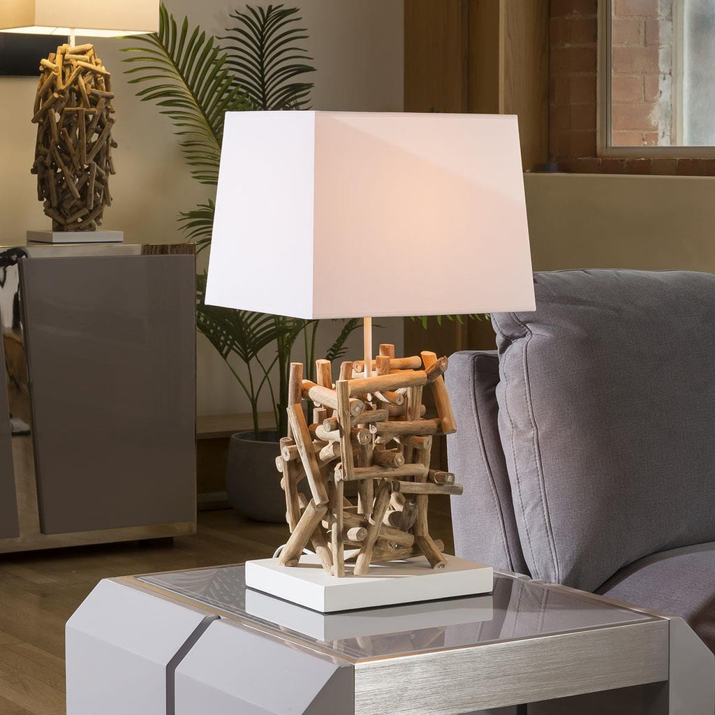 Beautiful Unique Modern Driftwood table lamp / light white shade Lhassa