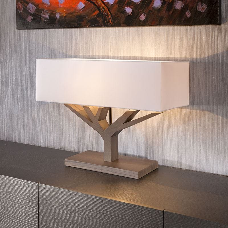 Beautiful Unique Modern tree table lamp / light white shade grey wood