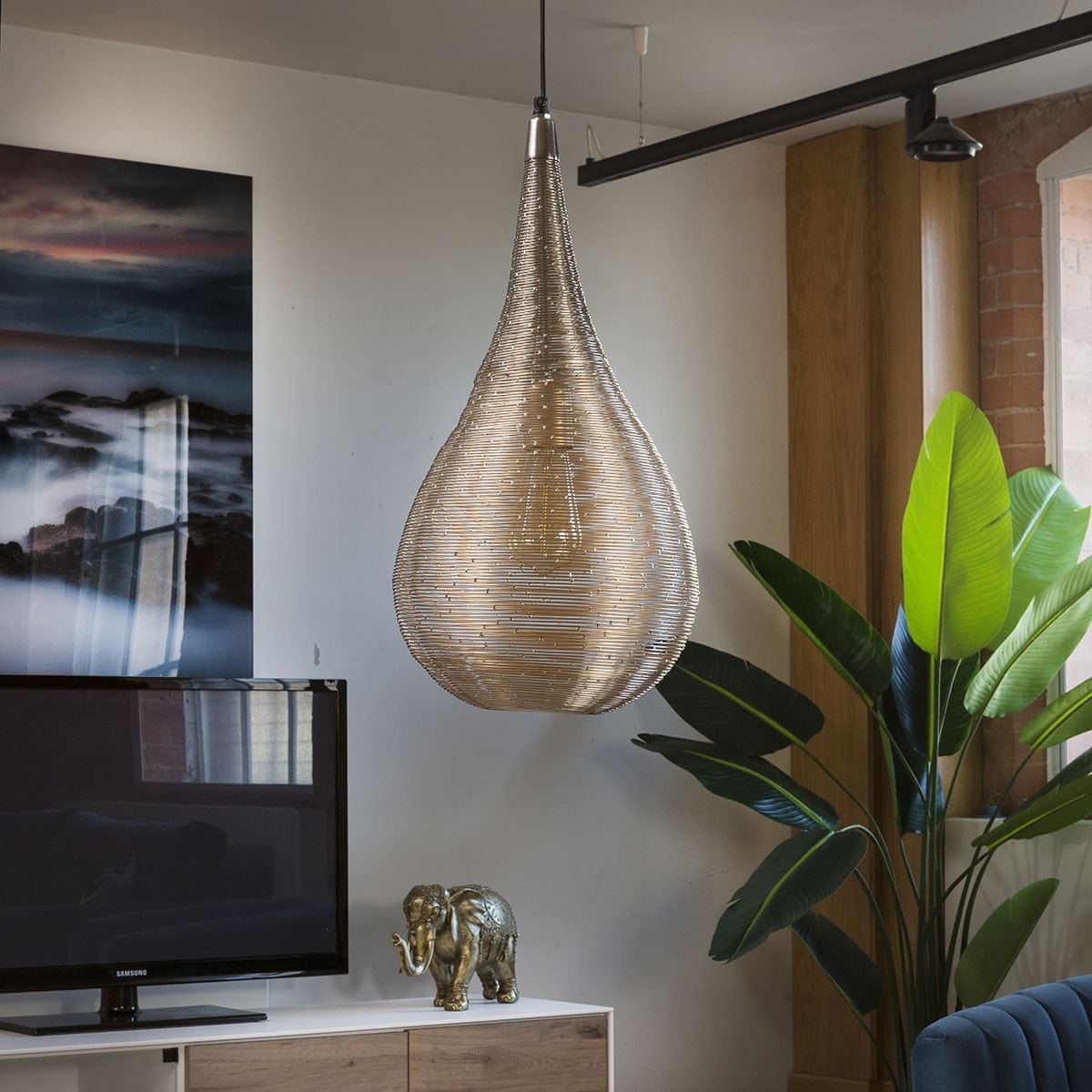 Beautiful Unique Silver Nickle Light Pendant Wire Coil Large 260 x 530