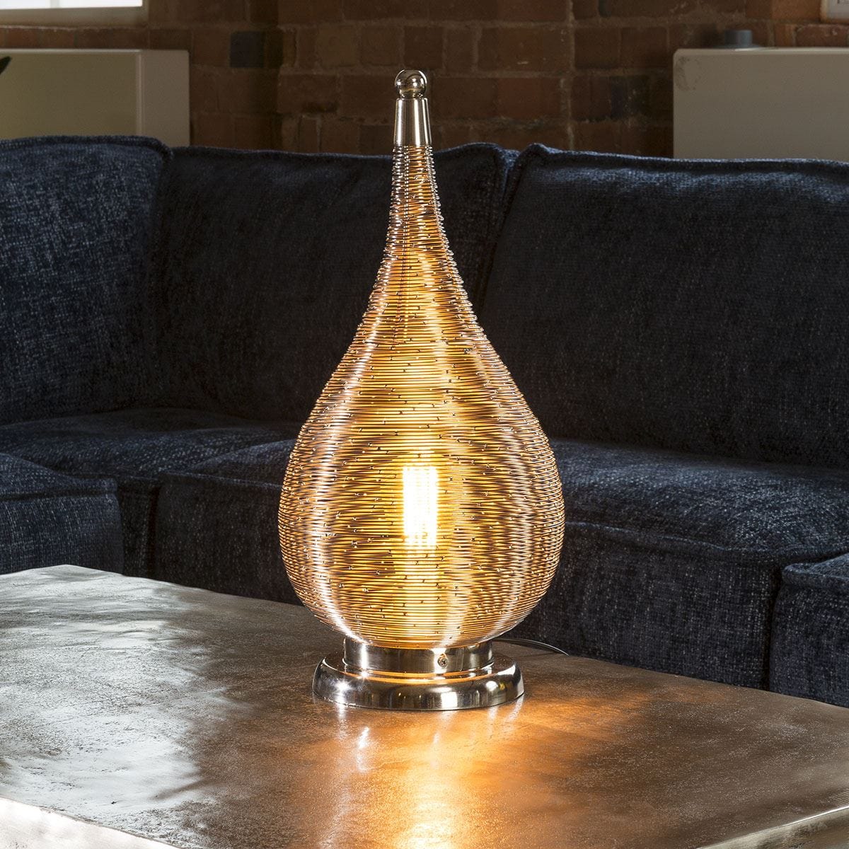 Beautiful Unique Silver Nickle Table Lamp Wire Coil Medium 230 x 430mm