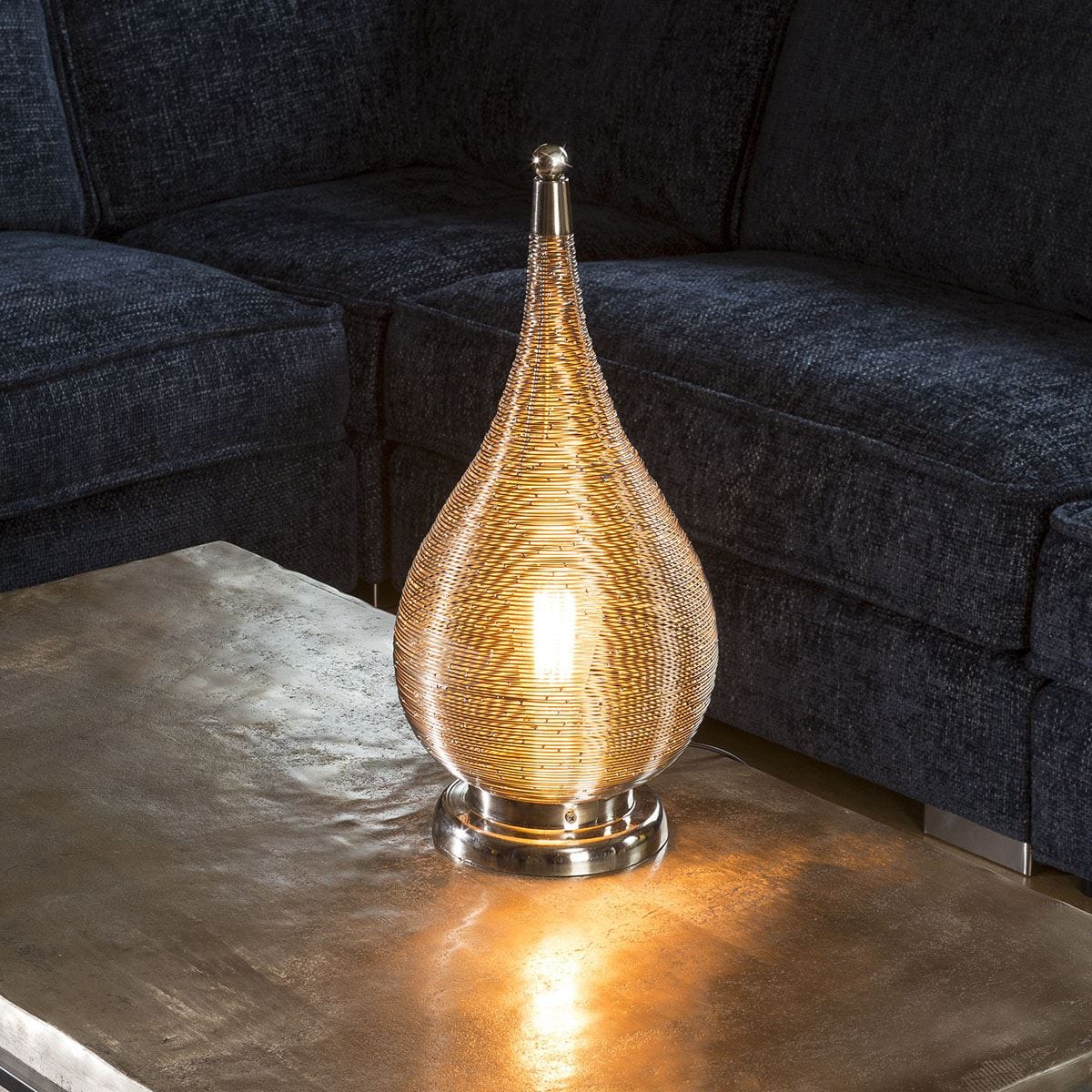 Beautiful Unique Silver Nickle Table Lamp Wire Coil Medium 230 x 430mm