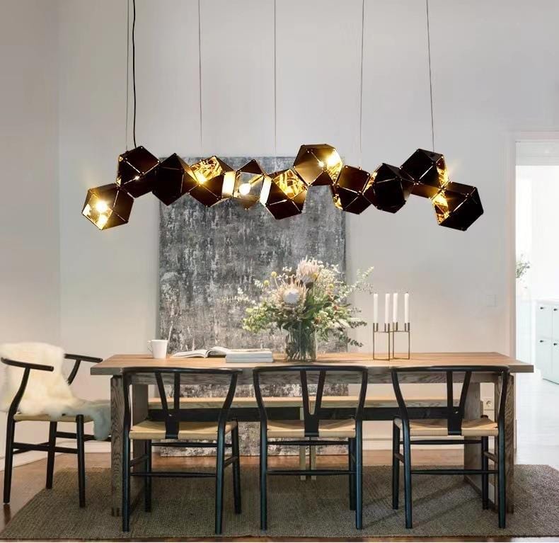 Black Metal Modern Geometric Ceiling Pendant Light - 12 Light Chandelier