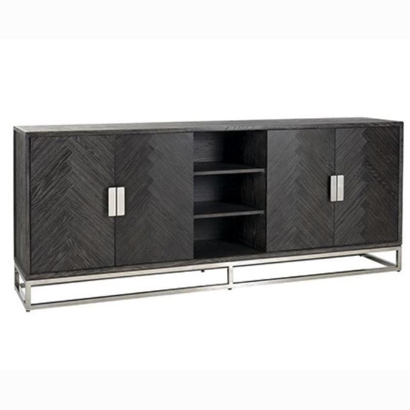 Black Oak Sideboard Dresser Dining Room Brushed Stainless Steel 225 cm