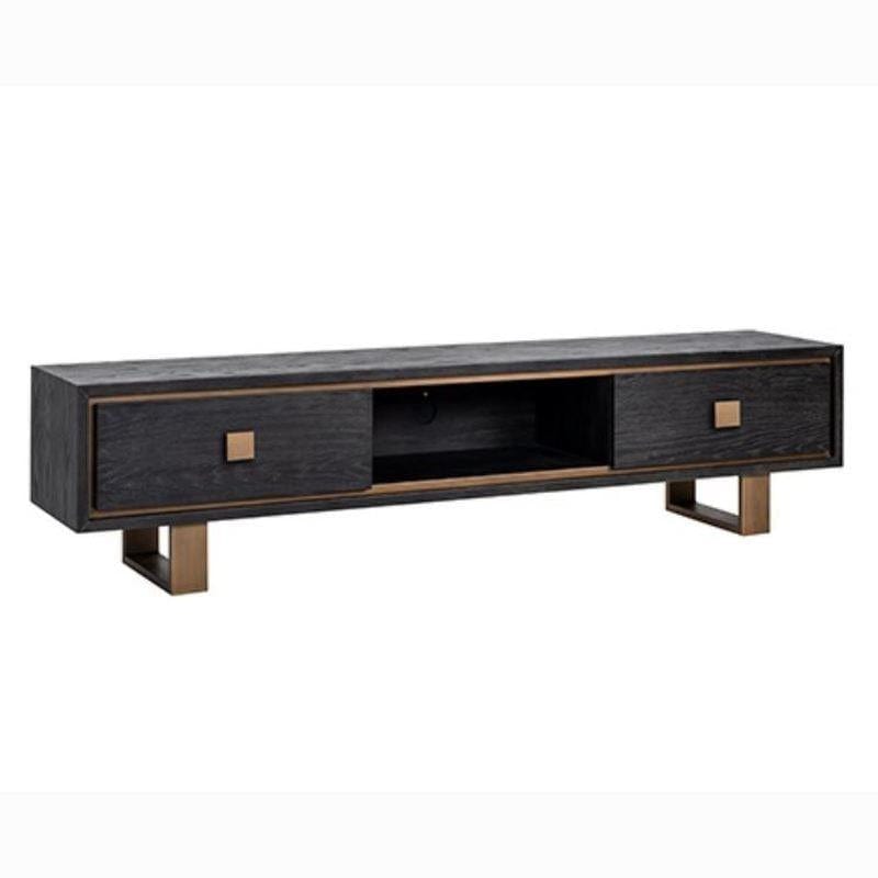 Black Oak Tv Cabinet Stand Gold Brushed Stainless Steel Living room 1900mm