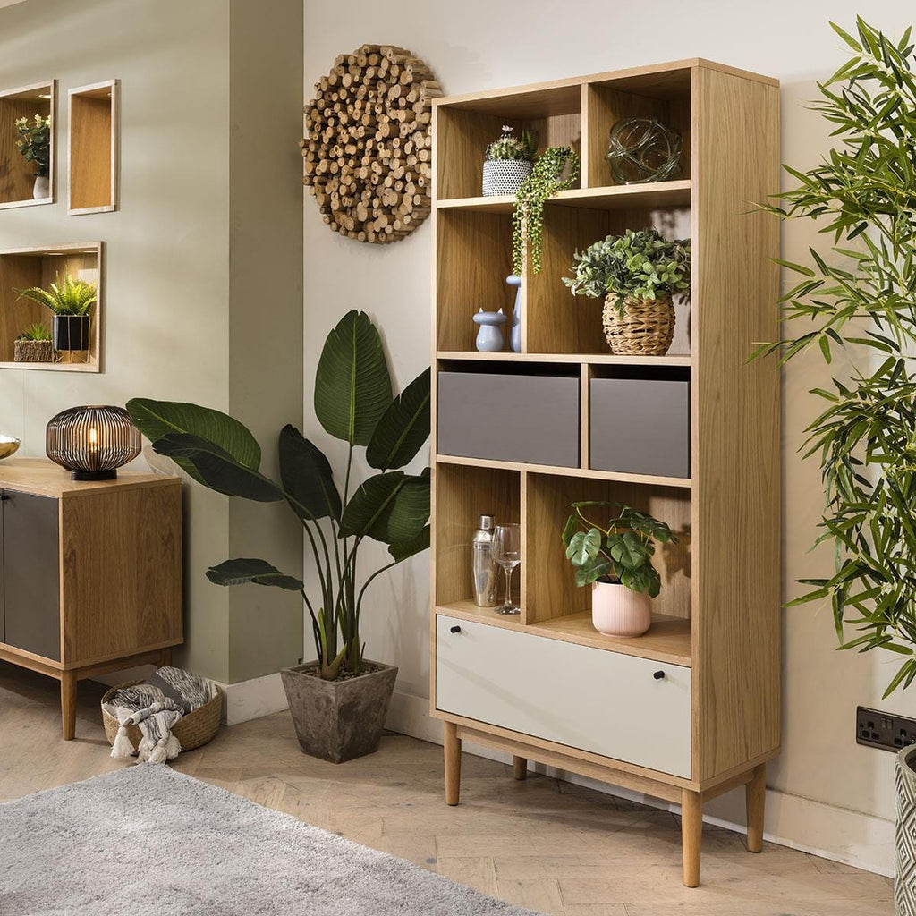 Campton Narrow Bookcase Shelving Unit Oak