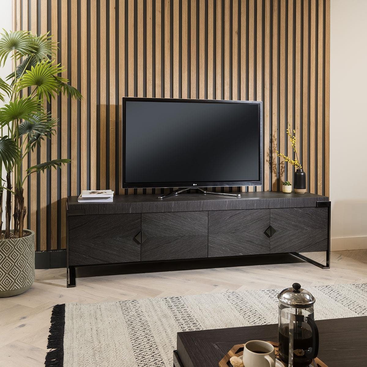 Carbonado TV Stand Cabinet Unit Grey Smoked Oak 200cm