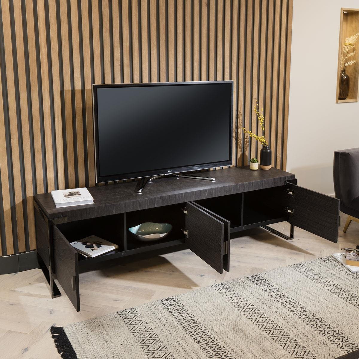 Carbonado TV Stand Cabinet Unit Grey Smoked Oak 200cm