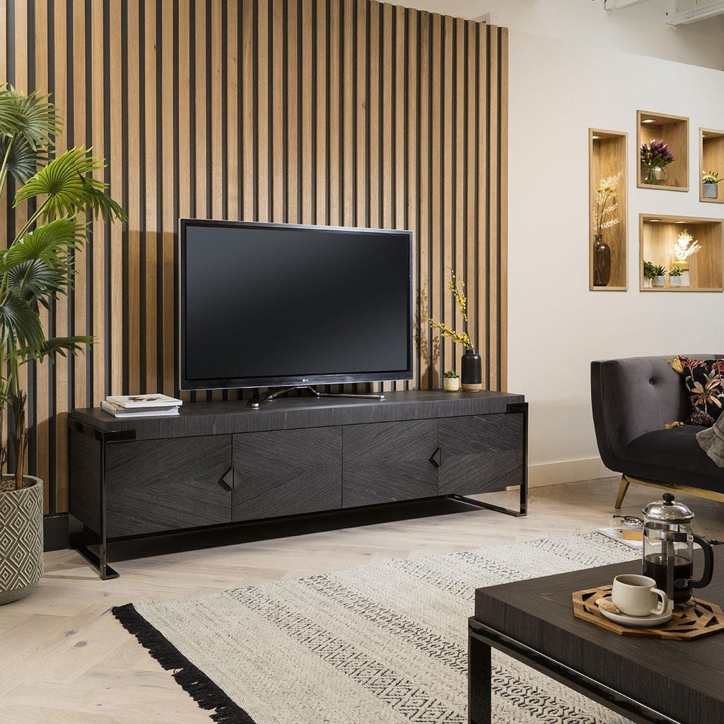 Carbonado TV Stand Cabinet Unit Grey Smoked Oak 200cm