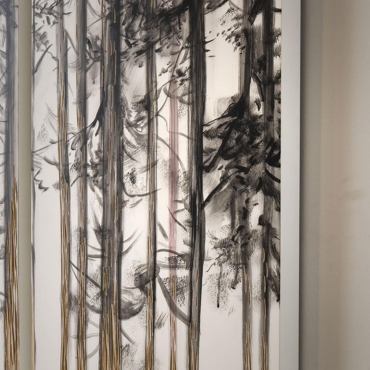 Carved Wood 120x120cm 3 Panel Wall Art - Forest