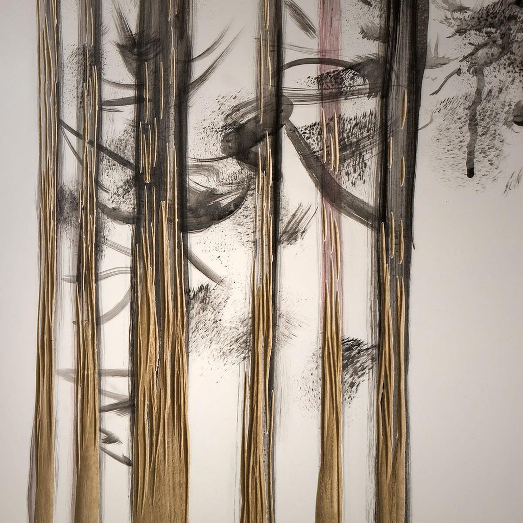 Carved Wood 120x120cm 3 Panel Wall Art - Forest