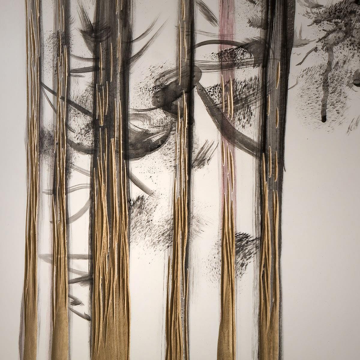 Carved Wood 120x120cm 3 Panel Wall Art - Forest