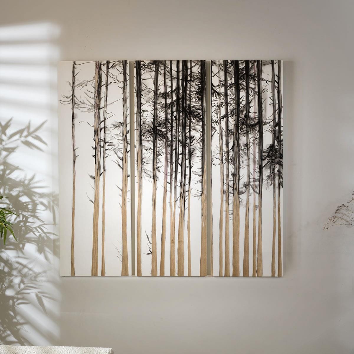 Carved Wood 120x120cm 3 Panel Wall Art - Forest