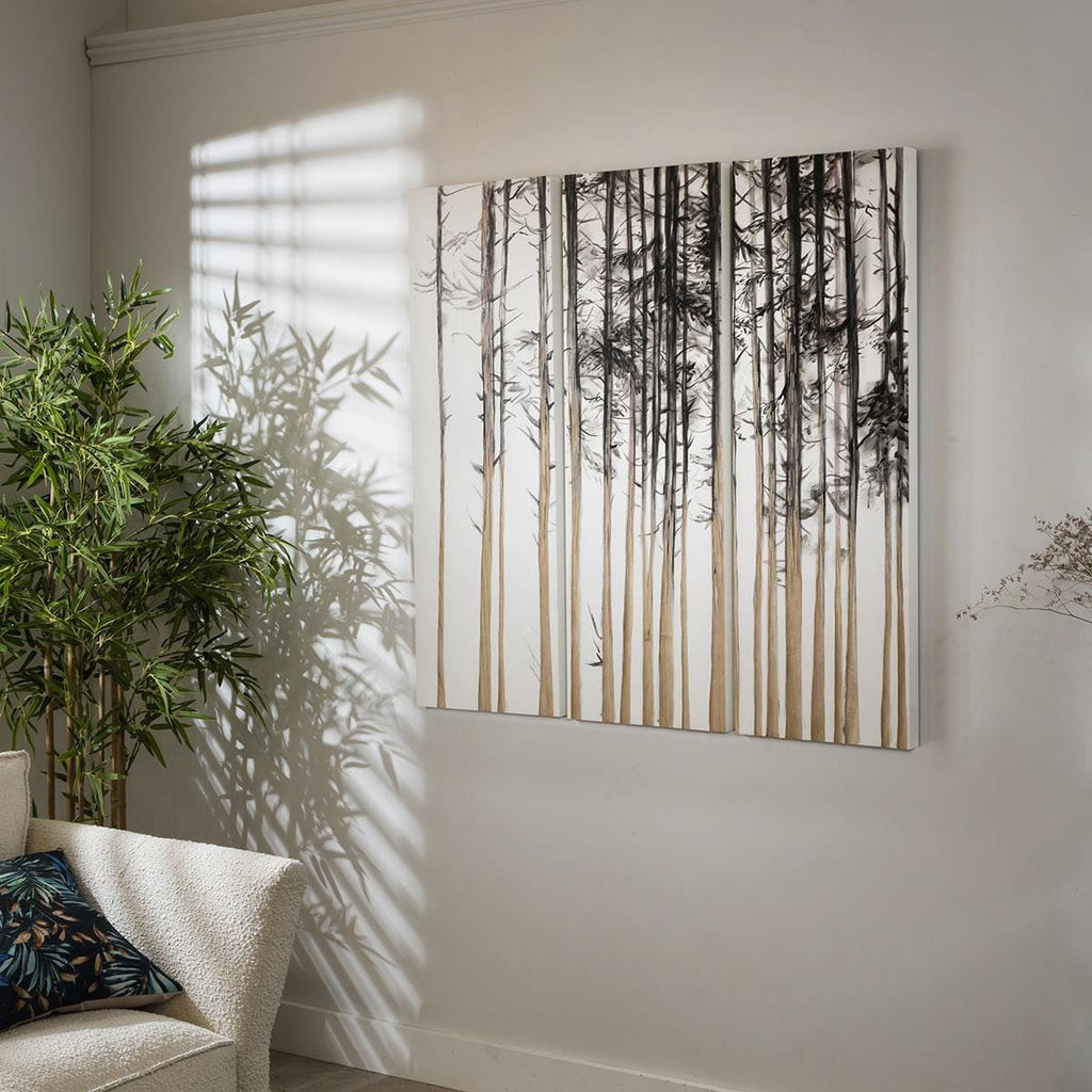 Carved Wood 120x120cm 3 Panel Wall Art - Forest