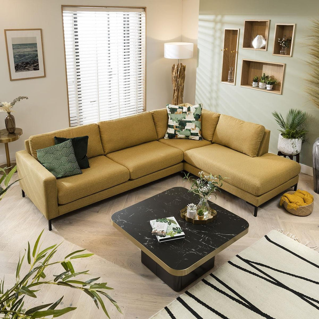 Ceramic Marble Top Contemporary Coffee Table with Metal Trim - Black 90cm Square