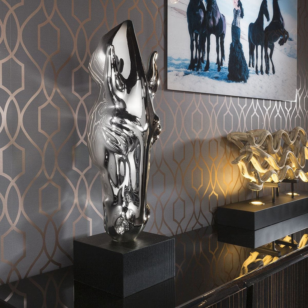 Chrome Horse Head Ornament Glossy Polyresin With Black Stand Birthday