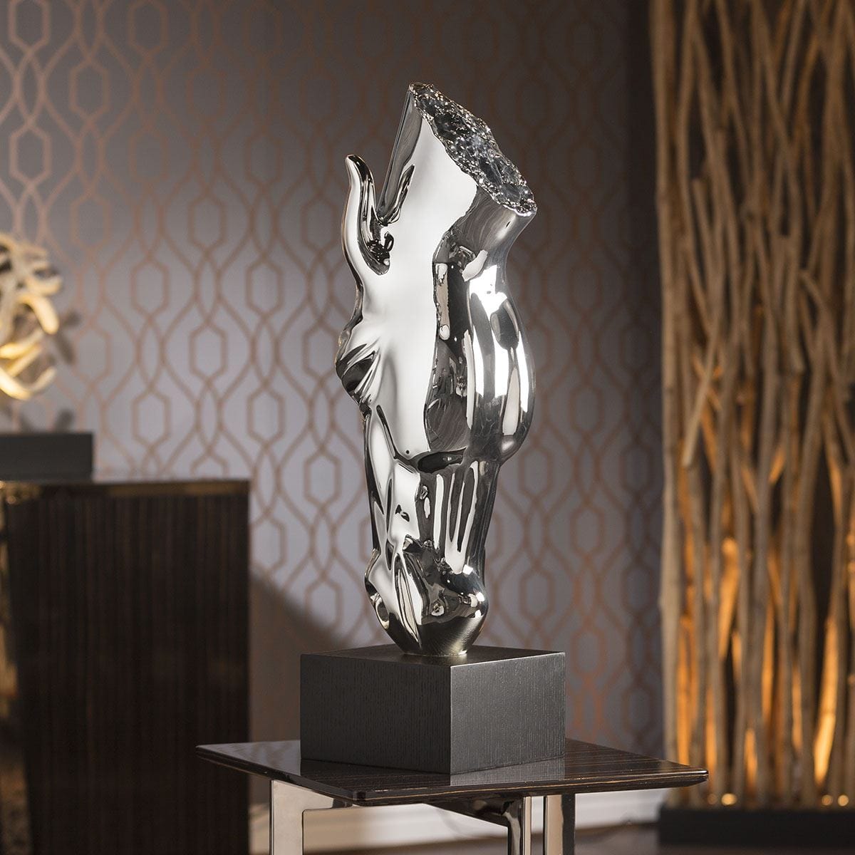 Chrome Horse Head Ornament Glossy Polyresin With Black Stand Birthday