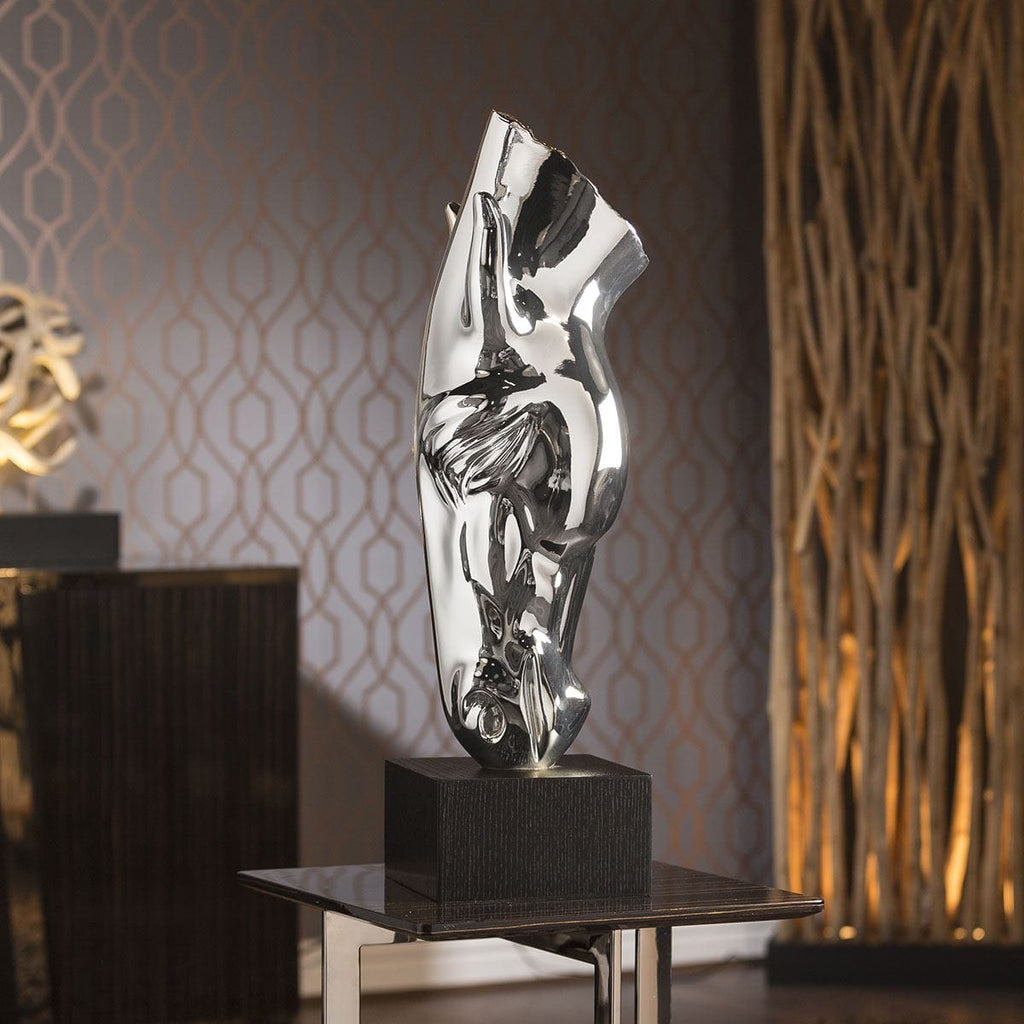 Chrome Horse Head Ornament Glossy Polyresin With Black Stand Birthday