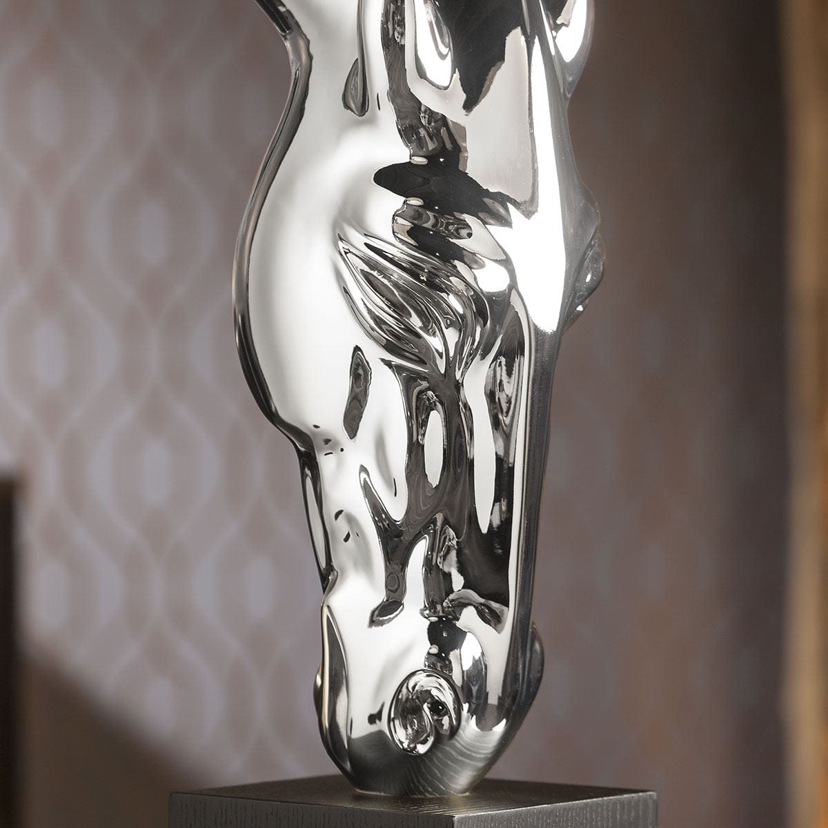 Chrome Horse Head Ornament Glossy Polyresin With Black Stand Birthday