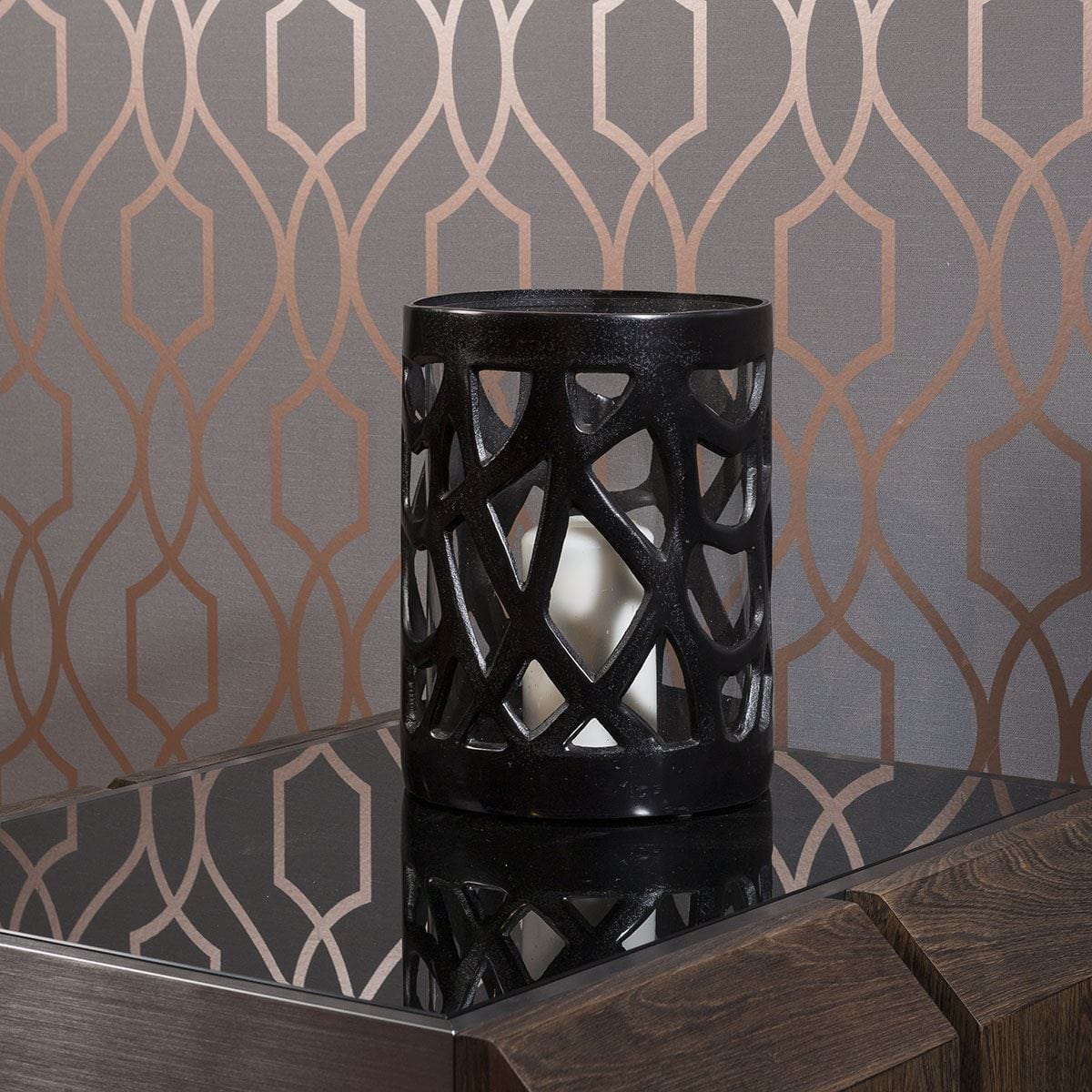 Classy Lily Black Candle Holder Antique Stainless Glass Round Birthday