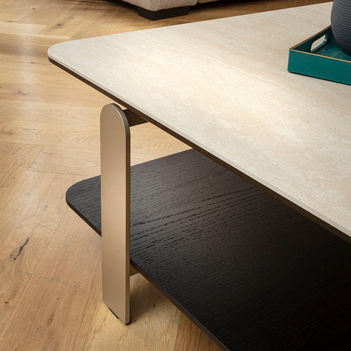 Mayfair Large Square Coffee Table Natural Stone Effect Ceramic & Black 120cm