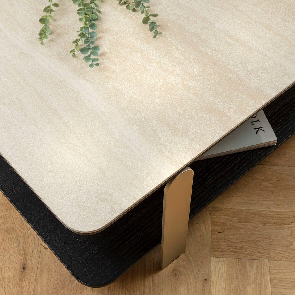 Mayfair Large Square Coffee Table Natural Stone Effect Ceramic & Black 120cm