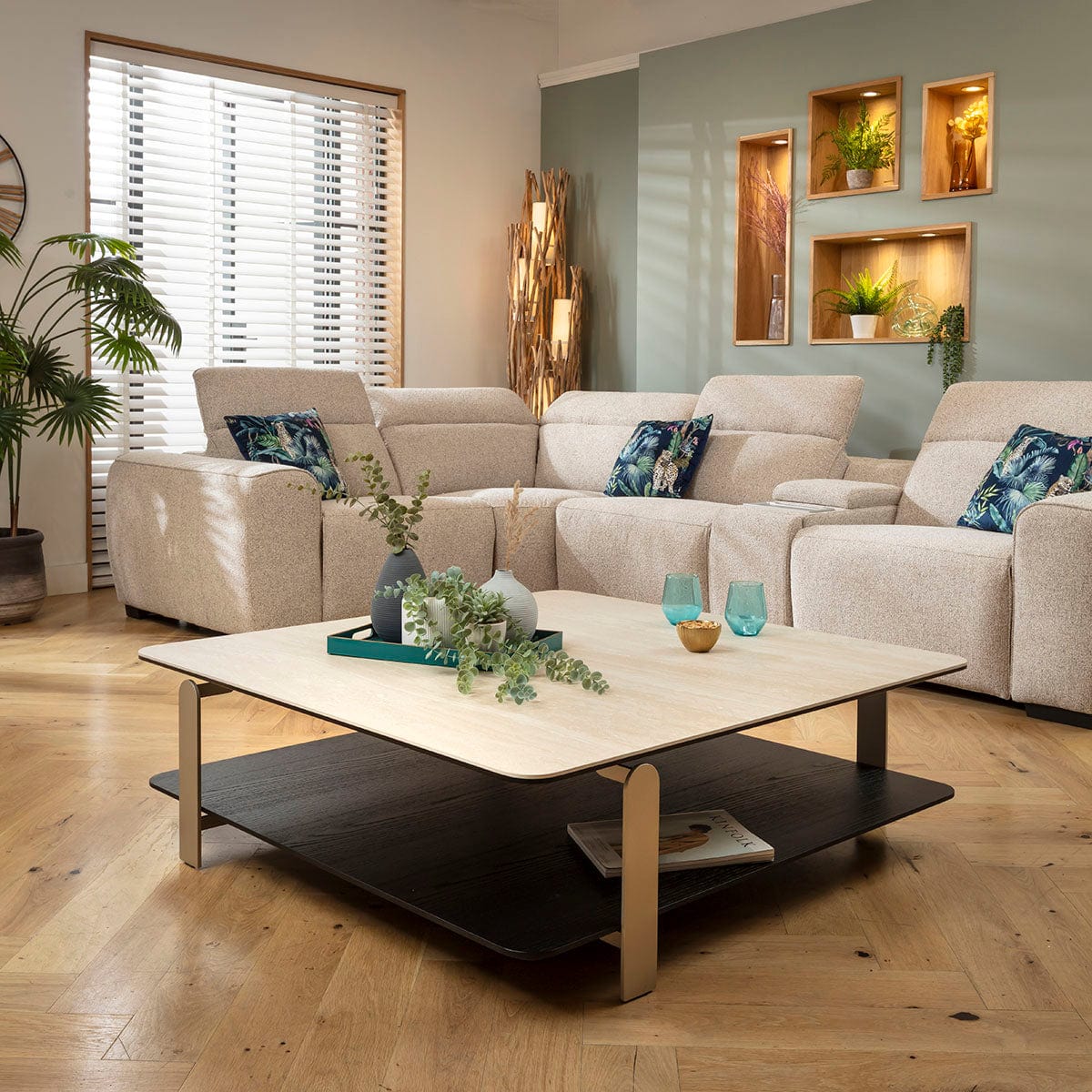 Mayfair Large Square Coffee Table Natural Stone Effect Ceramic & Black 120cm