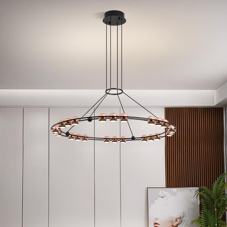 Contemporary Ring Shape Chandelier Ceiling Light - Modern Black Pendant 85cm