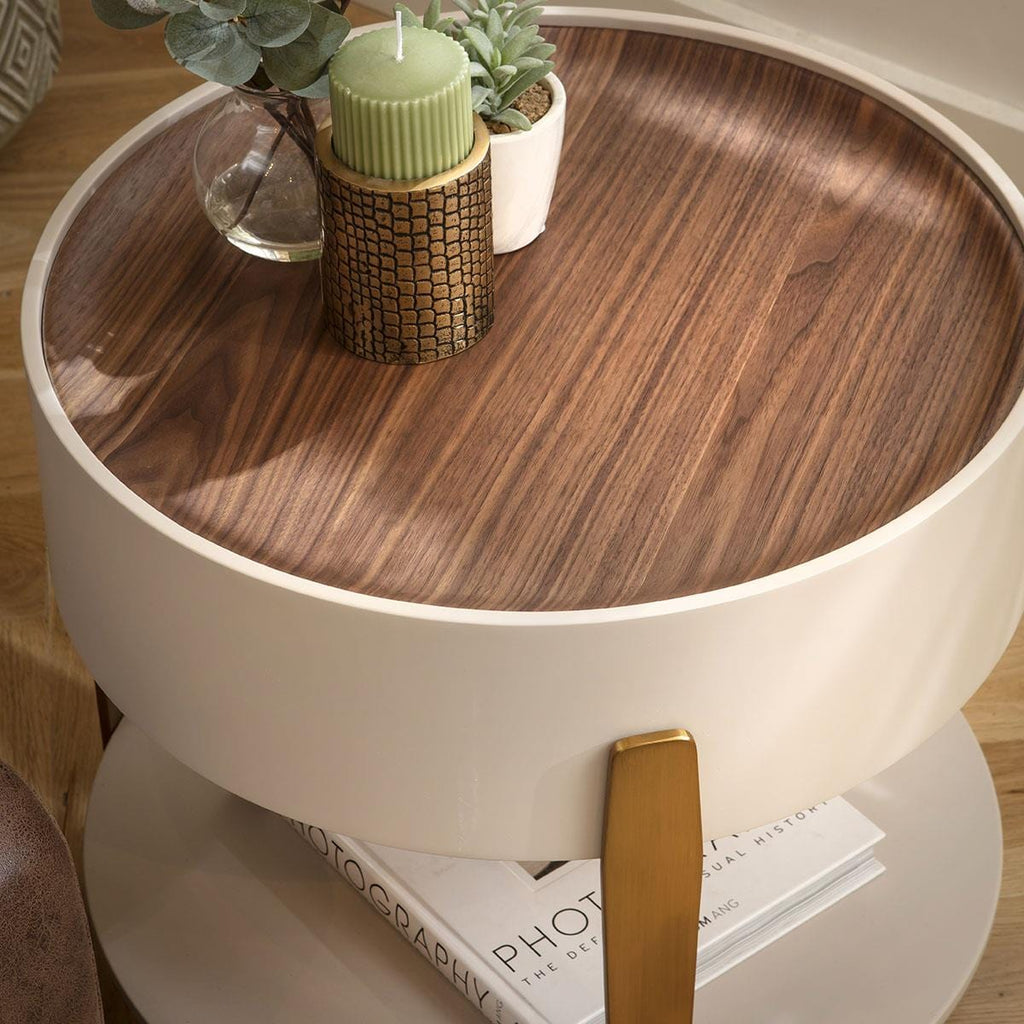 Bernardi Round Side Table Walnut & Matte Chalk 52cm