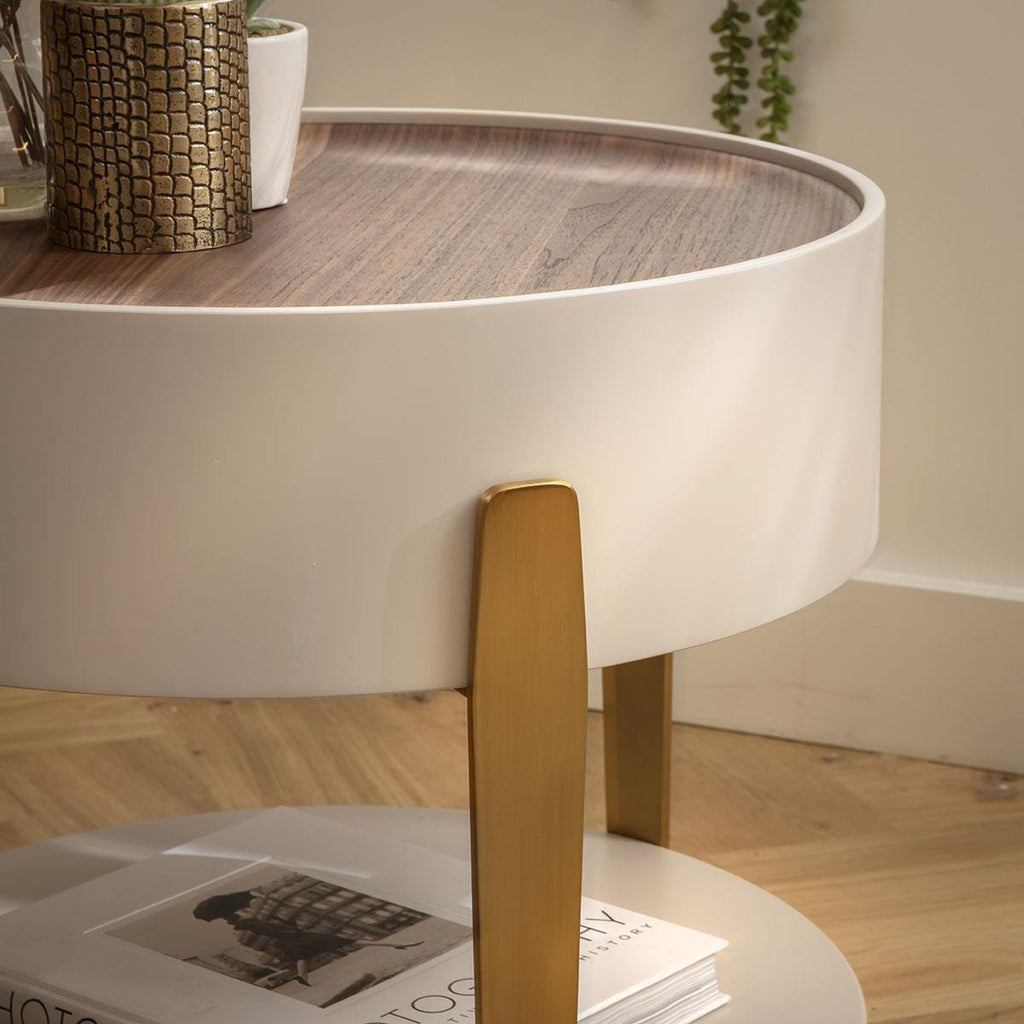 Bernardi Round Side Table Walnut & Matte Chalk 52cm