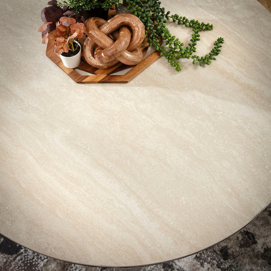 Metropolis Round Coffee Table Grey Oak Wash & Stone-Effect Ceramic 90cm