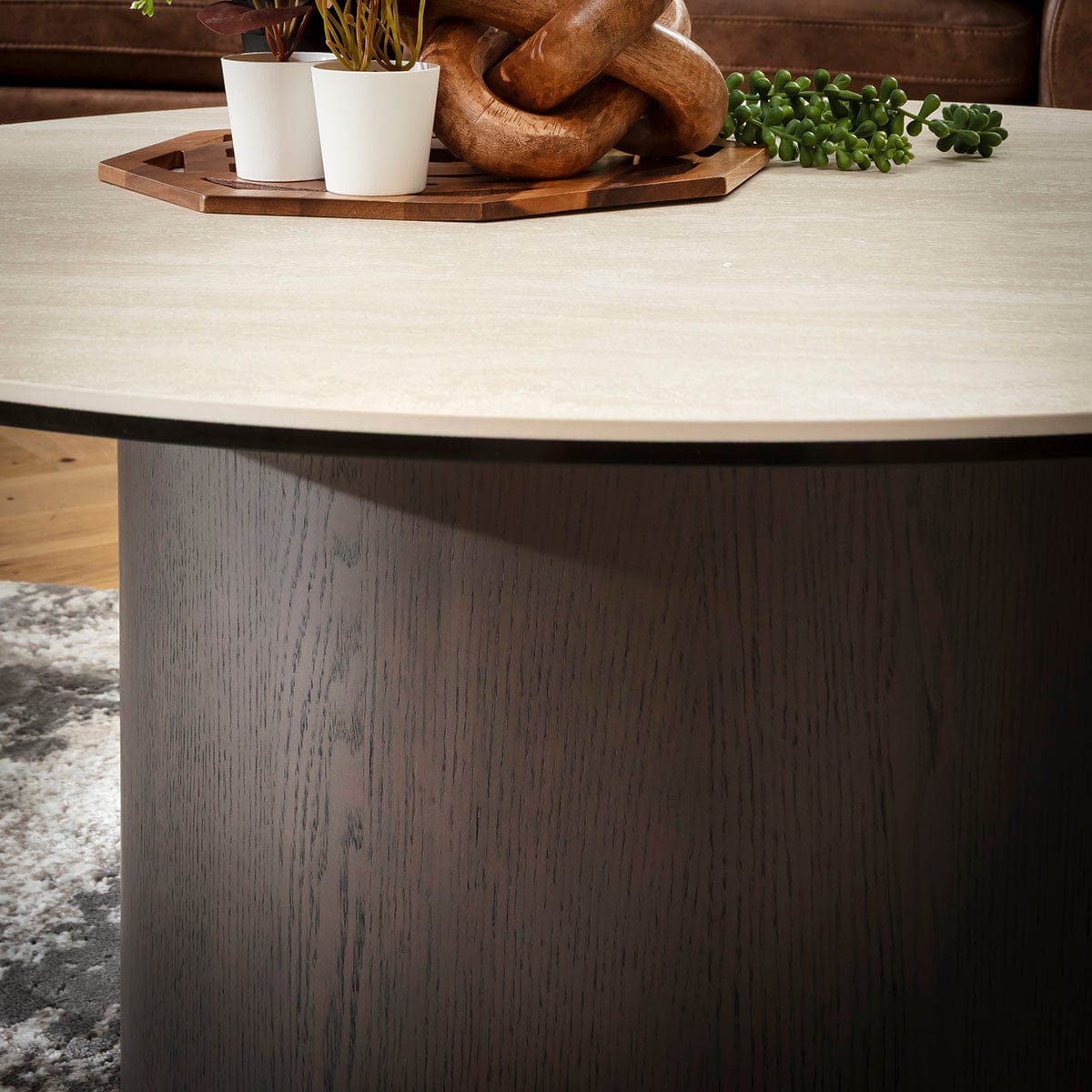 Metropolis Round Coffee Table Grey Oak Wash & Stone-Effect Ceramic 90cm