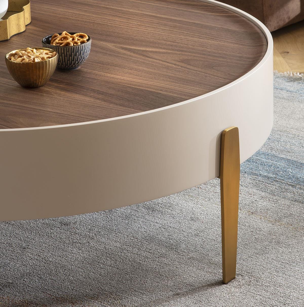 Bernardi Round Coffee Table Walnut & Matte Chalk 92cm