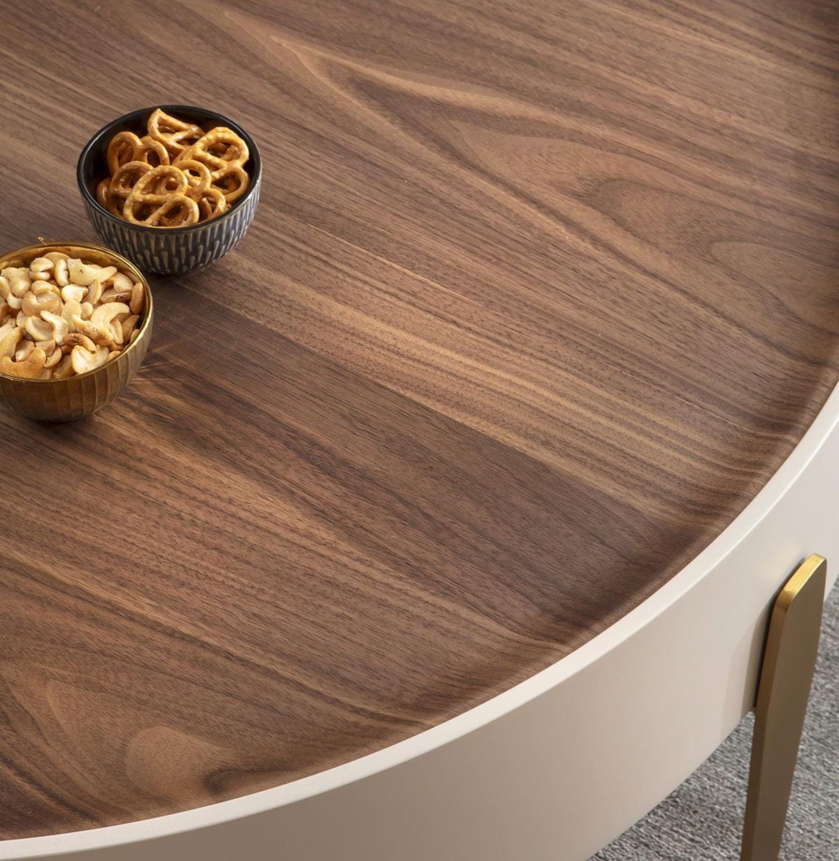 Bernardi Round Coffee Table Walnut & Matte Chalk 92cm