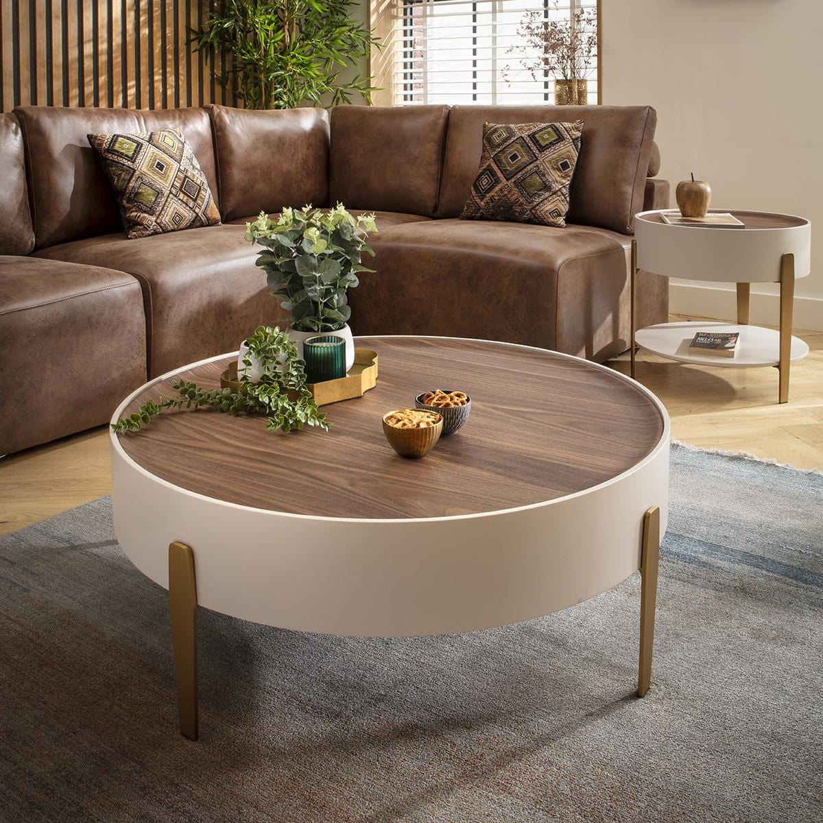 Bernardi Round Coffee Table Walnut & Matte Chalk 92cm