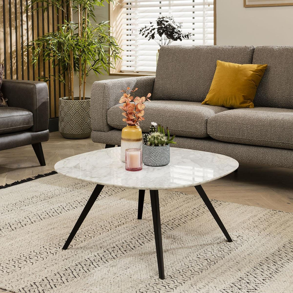 Contemporary White Marble Coffee Table - Scandi-Inspired Luxury Metal Leg Design