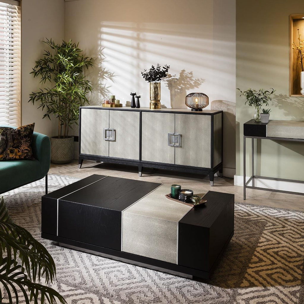 Shagreen 4 Door Sideboard Buffet Black Oak 193cm