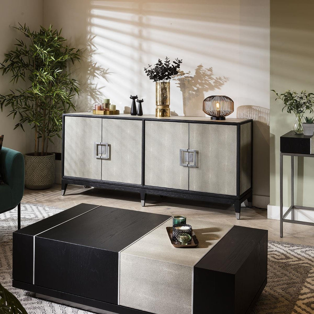 ExDisplay Shagreen 4 Door Sideboard Buffet Black Oak 193cm