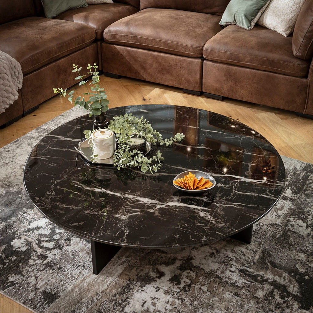 Felix Large Round Marble Coffee Table 120cm Black
