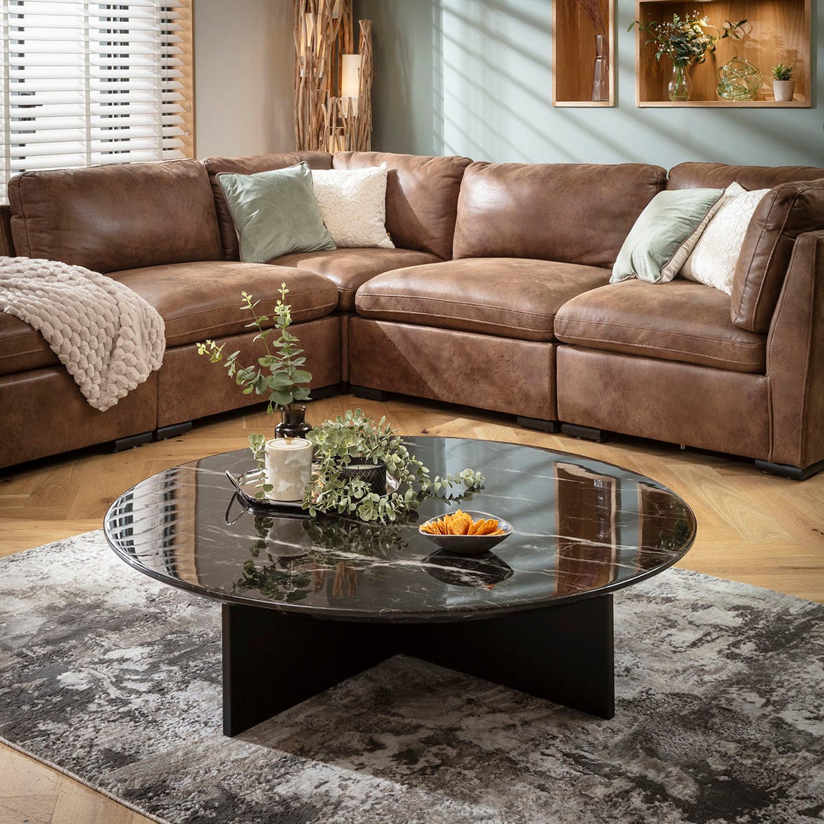 Felix Large Round Marble Coffee Table 120cm Black