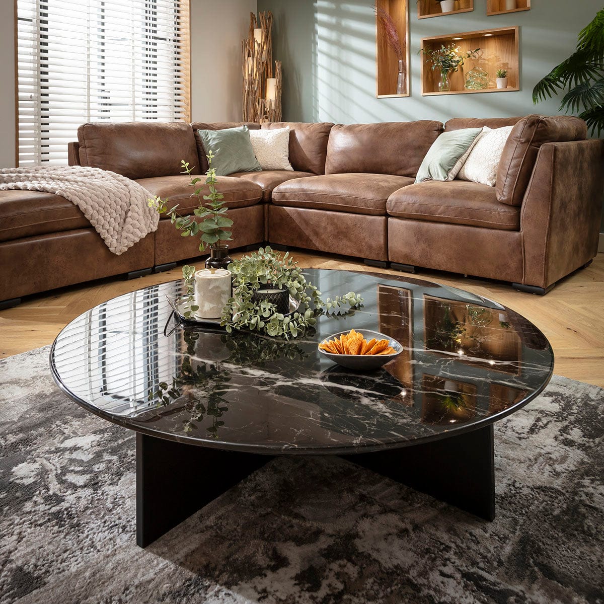 Felix Large Round Marble Coffee Table 120cm Black