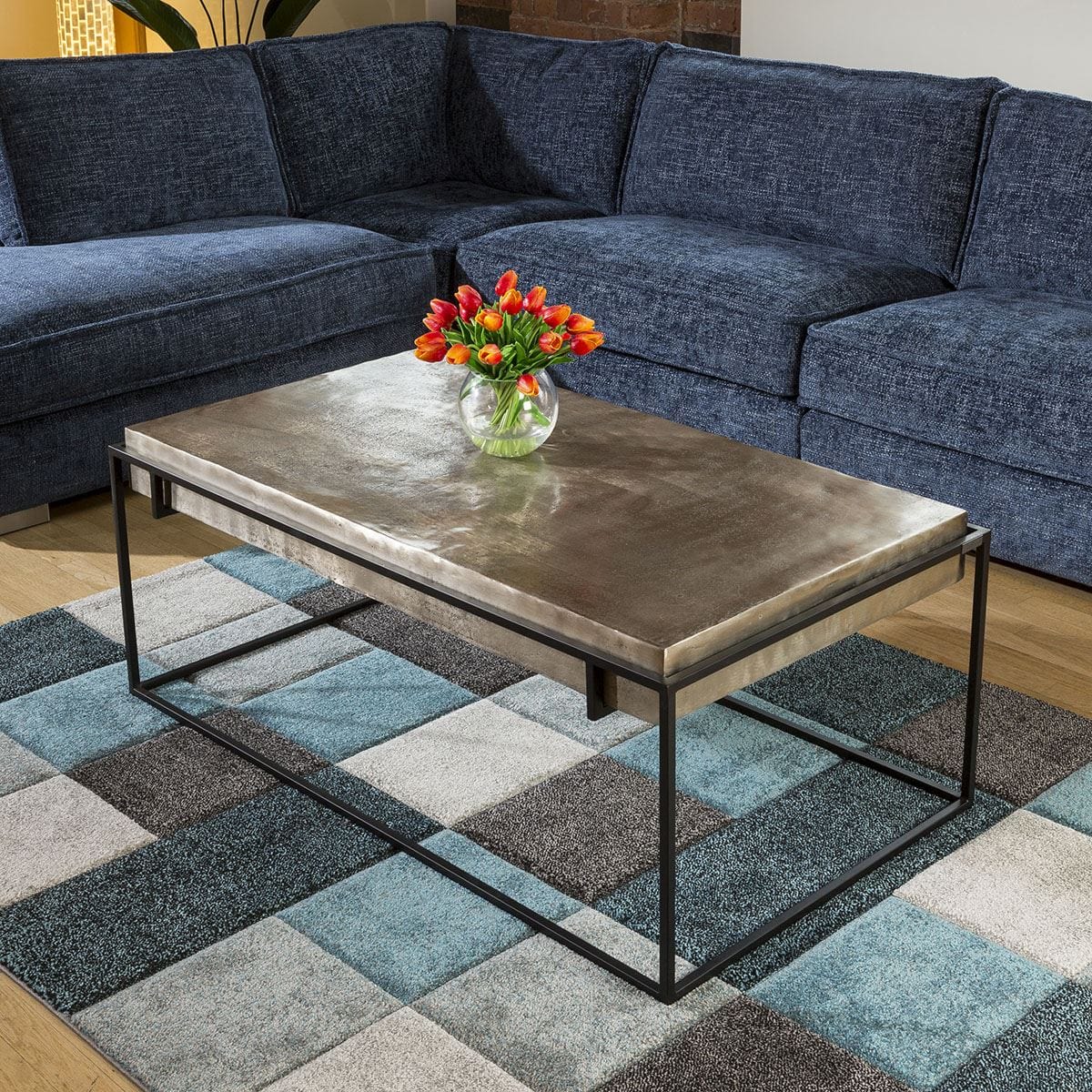 Designer Rectangular Coffee Table with Champagne Gold Coloured Top.