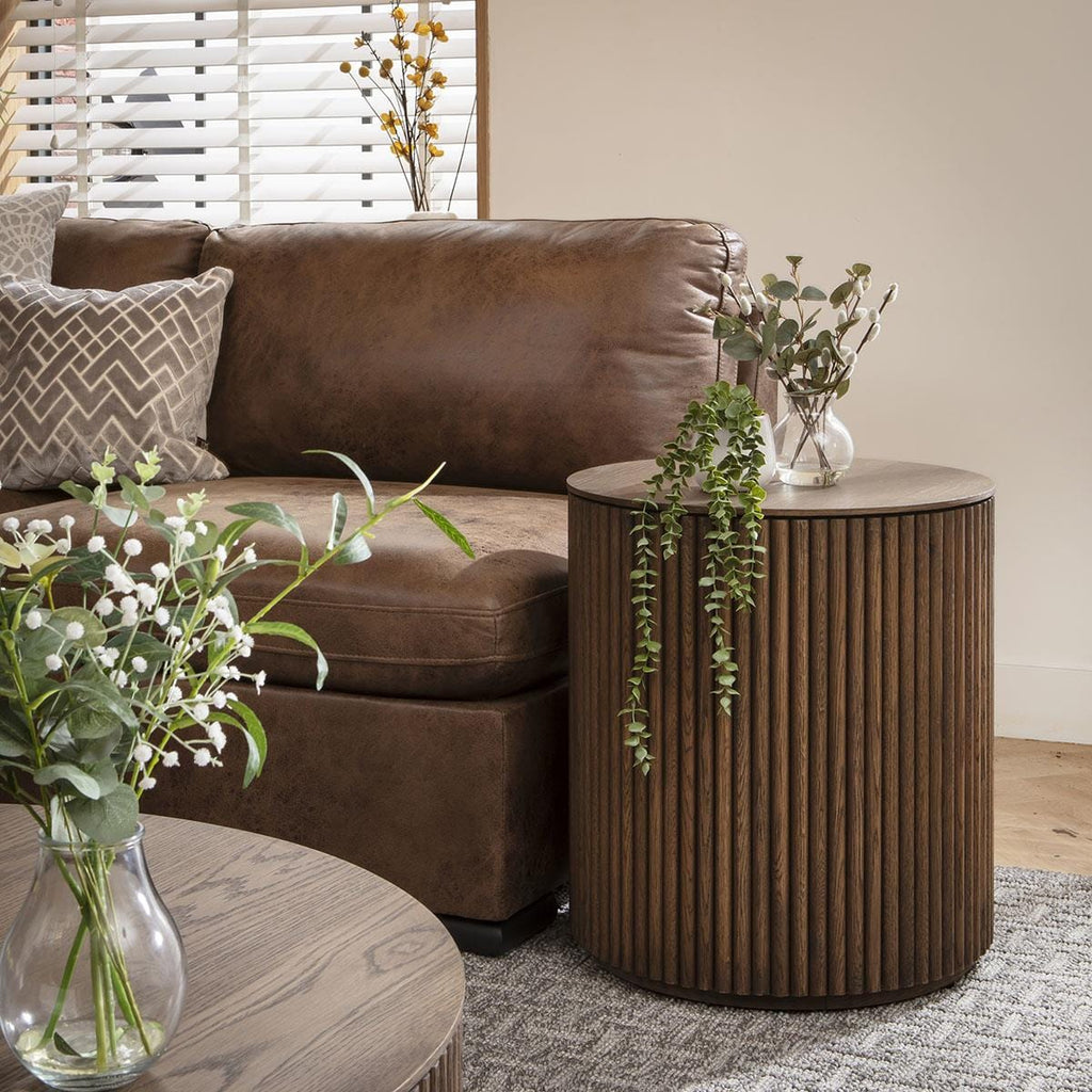 Elba Round Wooden Coffee Table and Side Table Set 90cm & 50cm