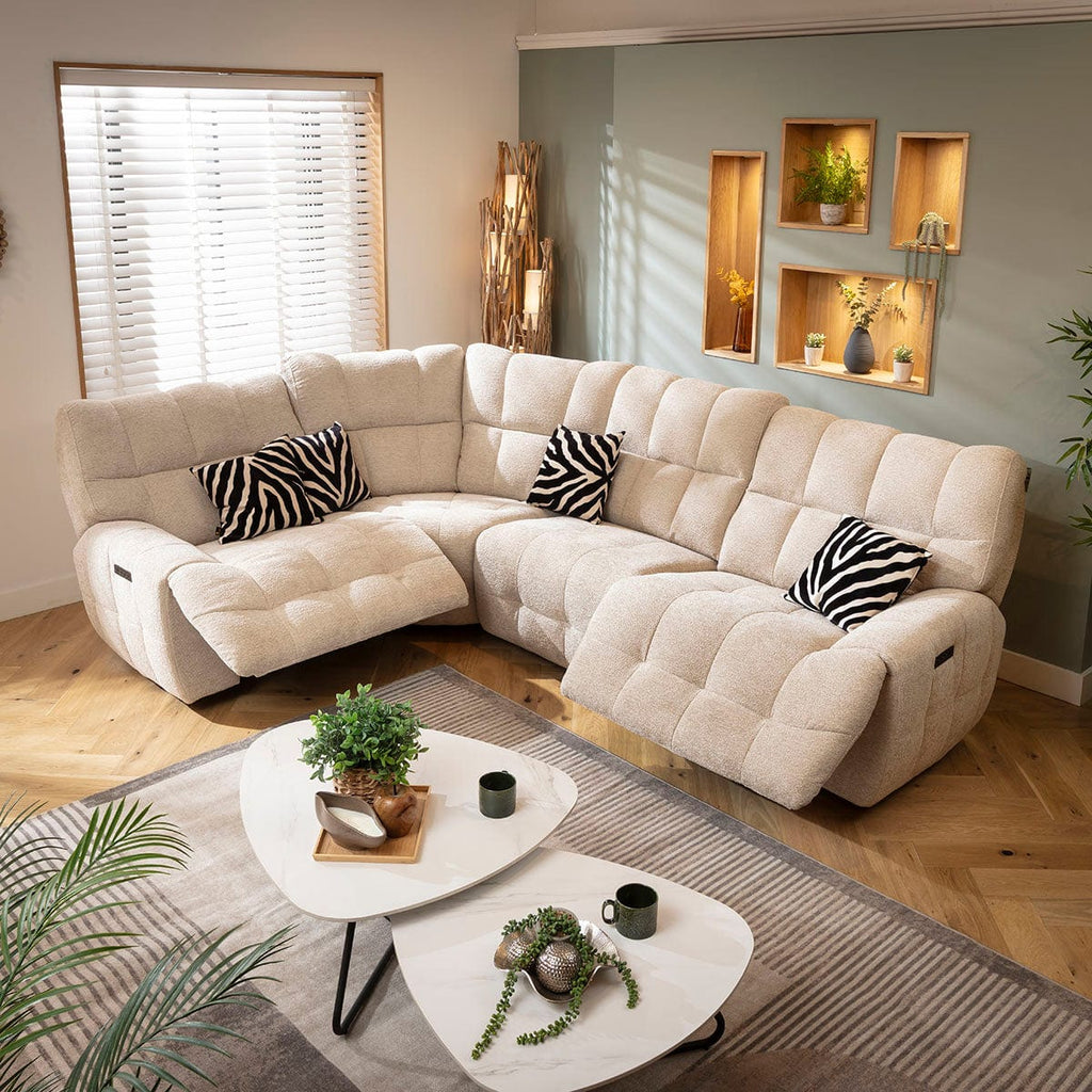 Luca 4 Seater Electric Recliner Corner Sofa Beige Chenille 300x220cm 5