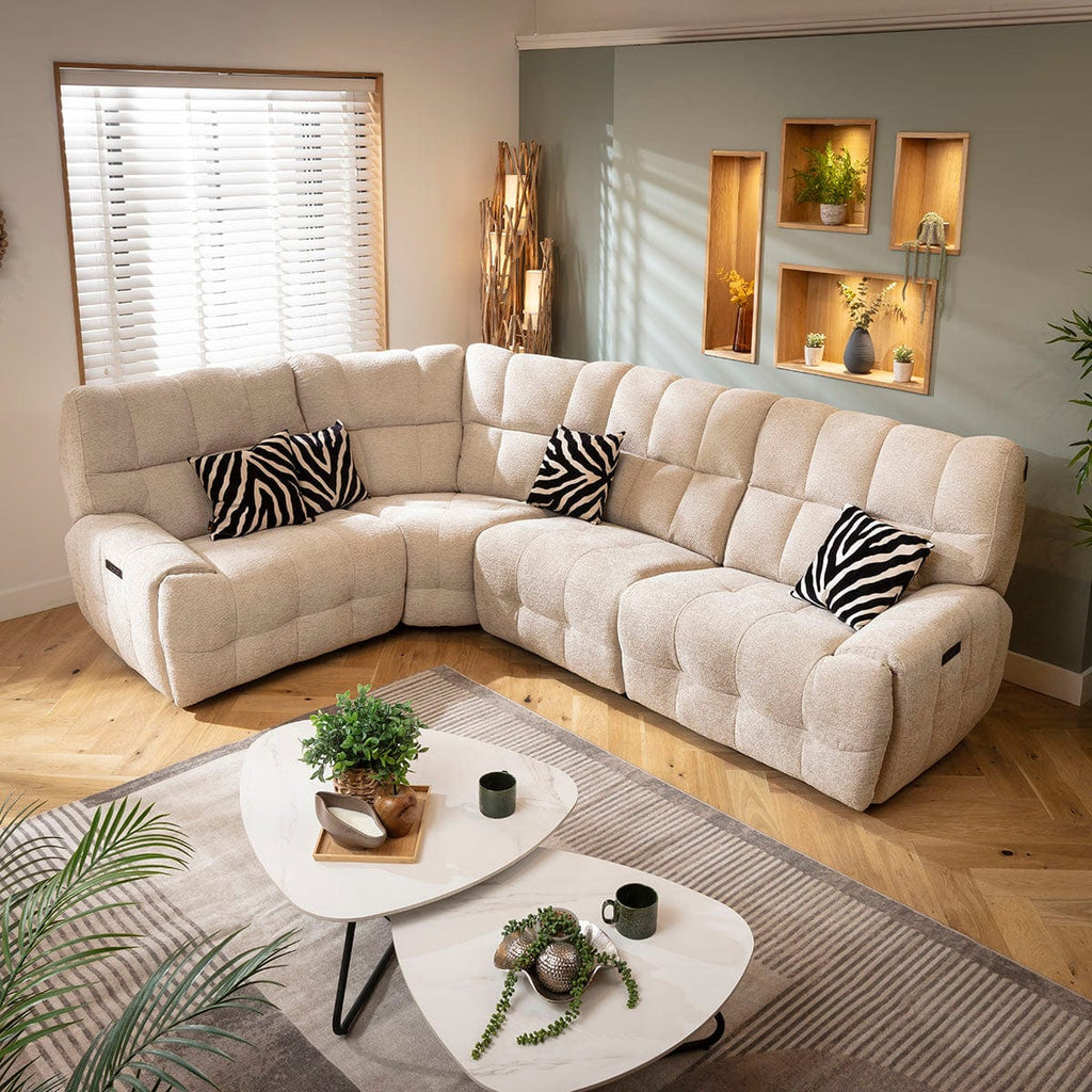 Luca 4 Seater Electric Recliner Corner Sofa Beige Chenille 300x220cm 5