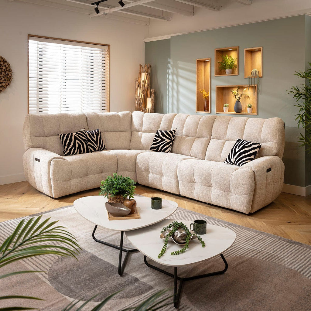 Luca 4 Seater Electric Recliner Corner Sofa Beige Chenille 300x220cm 5